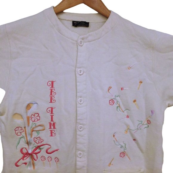 Vtg 80s Bee Wear USA Sporty Tee Time Golf Novelty Cardigan Shacket -L Pockets - Picture 2 of 10